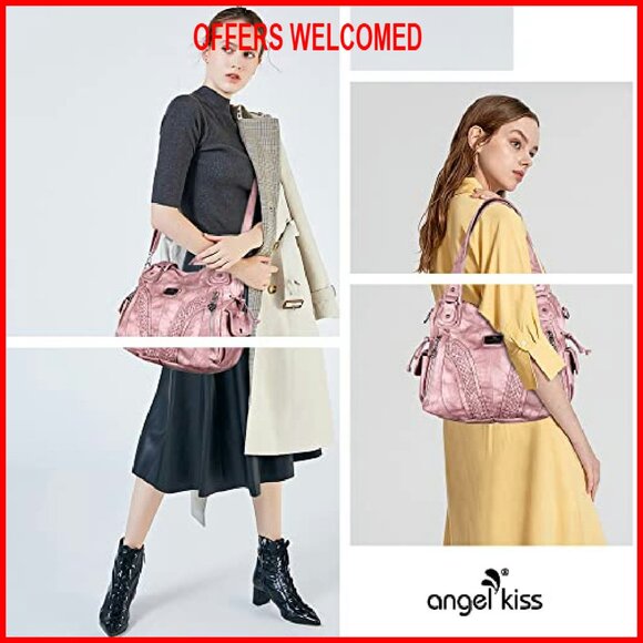 Soft Washed PU Leather Tote Bag with Adjustable Strap, Multiple Pockets - Picture 3 of 8